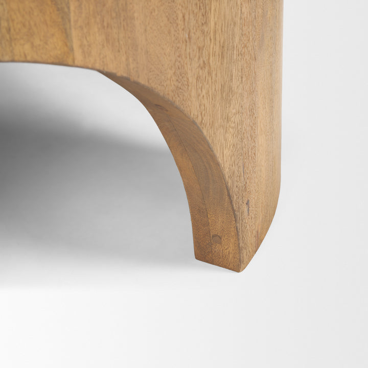 Shima Round Light Brown Wood W/Arched Legs Coffee Table Living Room Mercana