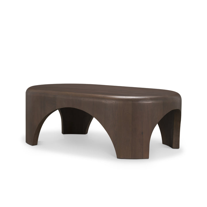 Shima Oval Dark Brown Wood w/ Arched Legs Coffee Table Living Room Mercana