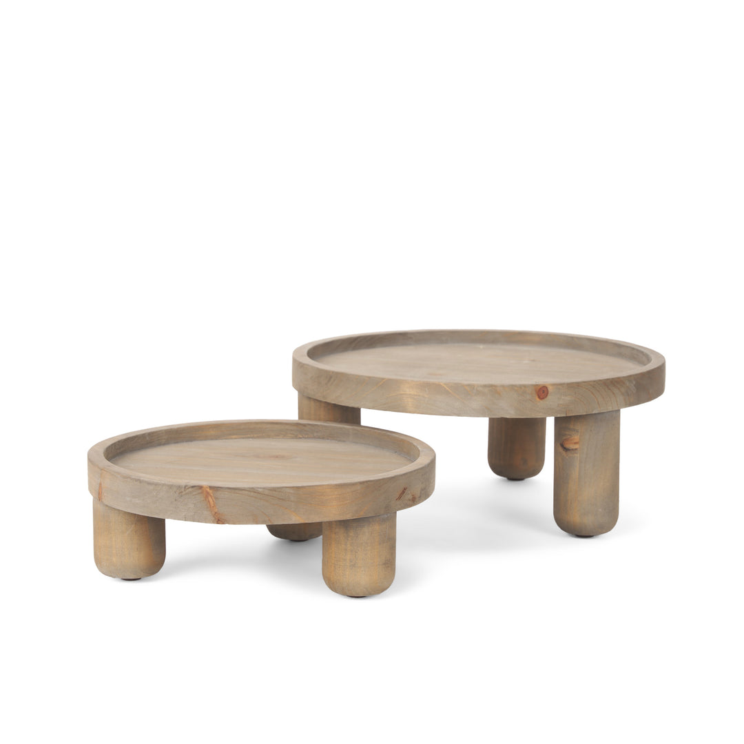 Virve Round Light Brown Wood w/ Gray Wash Wooden Trays Decor Mercana