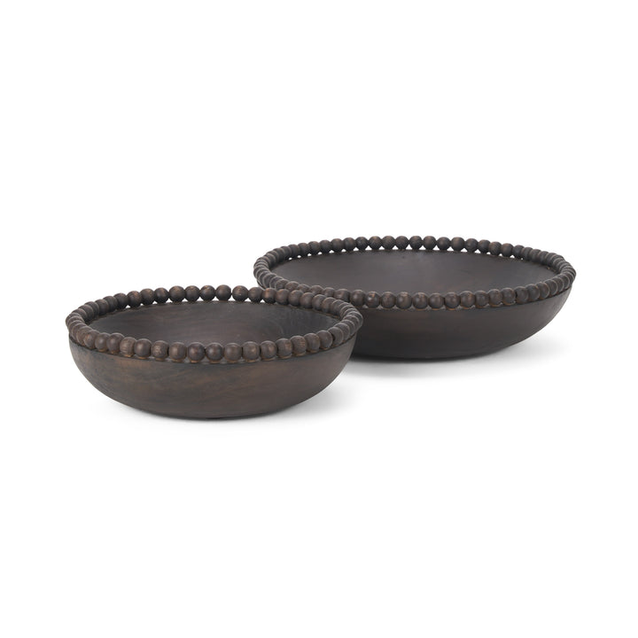 Wendell Dark Brown Wood w/ Wood Beads Round Bowls Decor Mercana