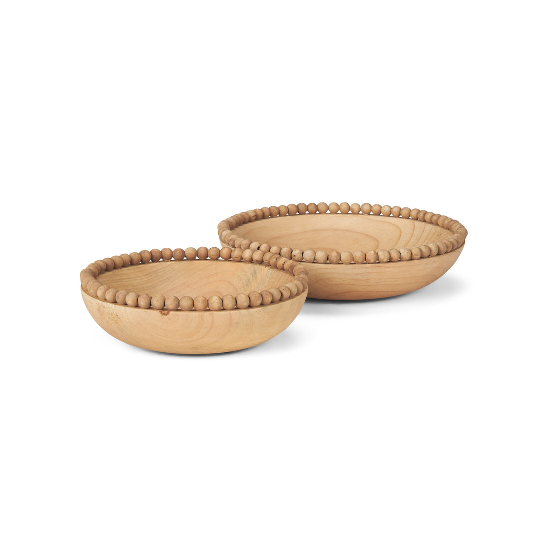 Wendell Light Brown Wood w/ Wood Bead Round Bowls Decor Mercana
