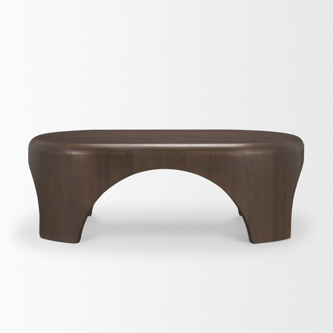 Shima Oval Dark Brown Wood w/ Arched Legs Coffee Table Living Room Mercana