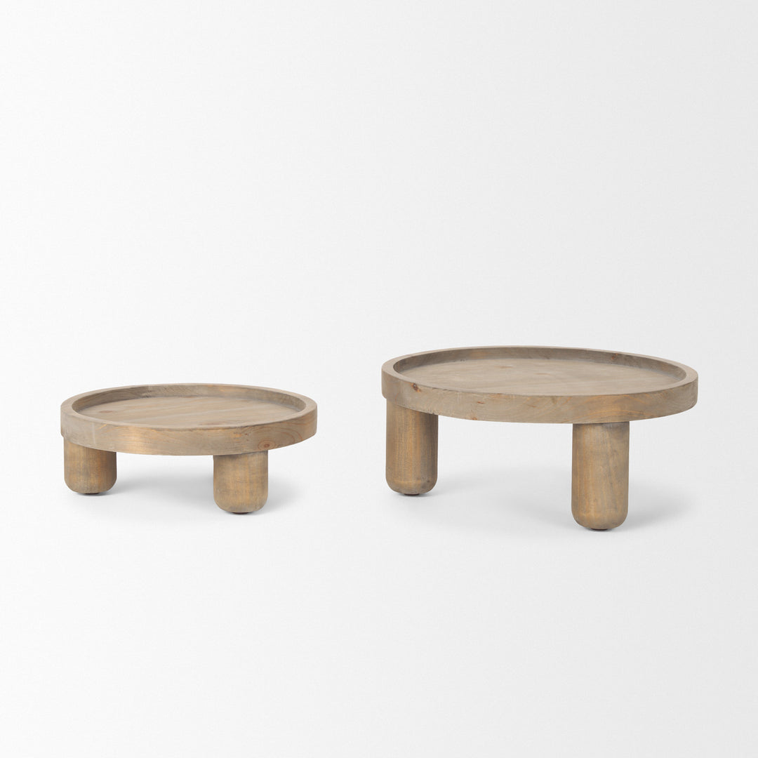 Virve Round Light Brown Wood w/ Gray Wash Wooden Trays Decor Mercana