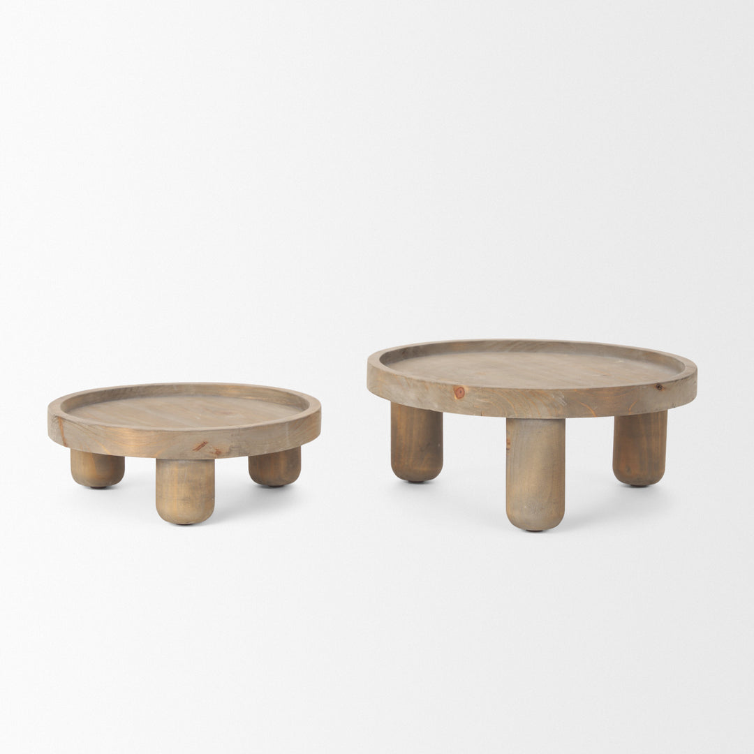 Virve Round Light Brown Wood w/ Gray Wash Wooden Trays Decor Mercana