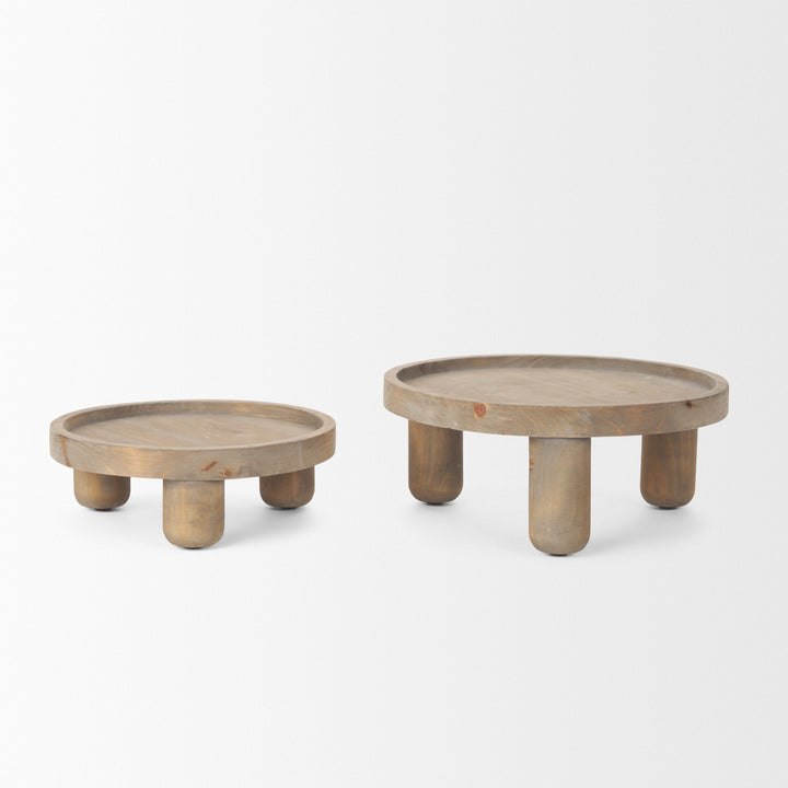 Virve Round Light Brown Wood w/ Gray Wash Wooden Trays Decor Mercana