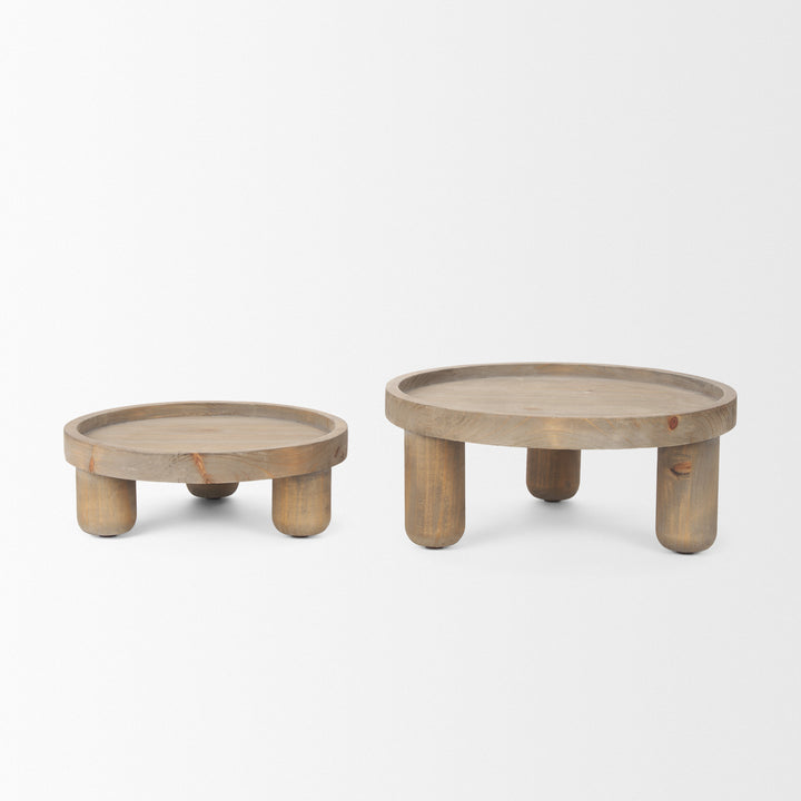 Virve Round Light Brown Wood w/ Gray Wash Wooden Trays Decor Mercana