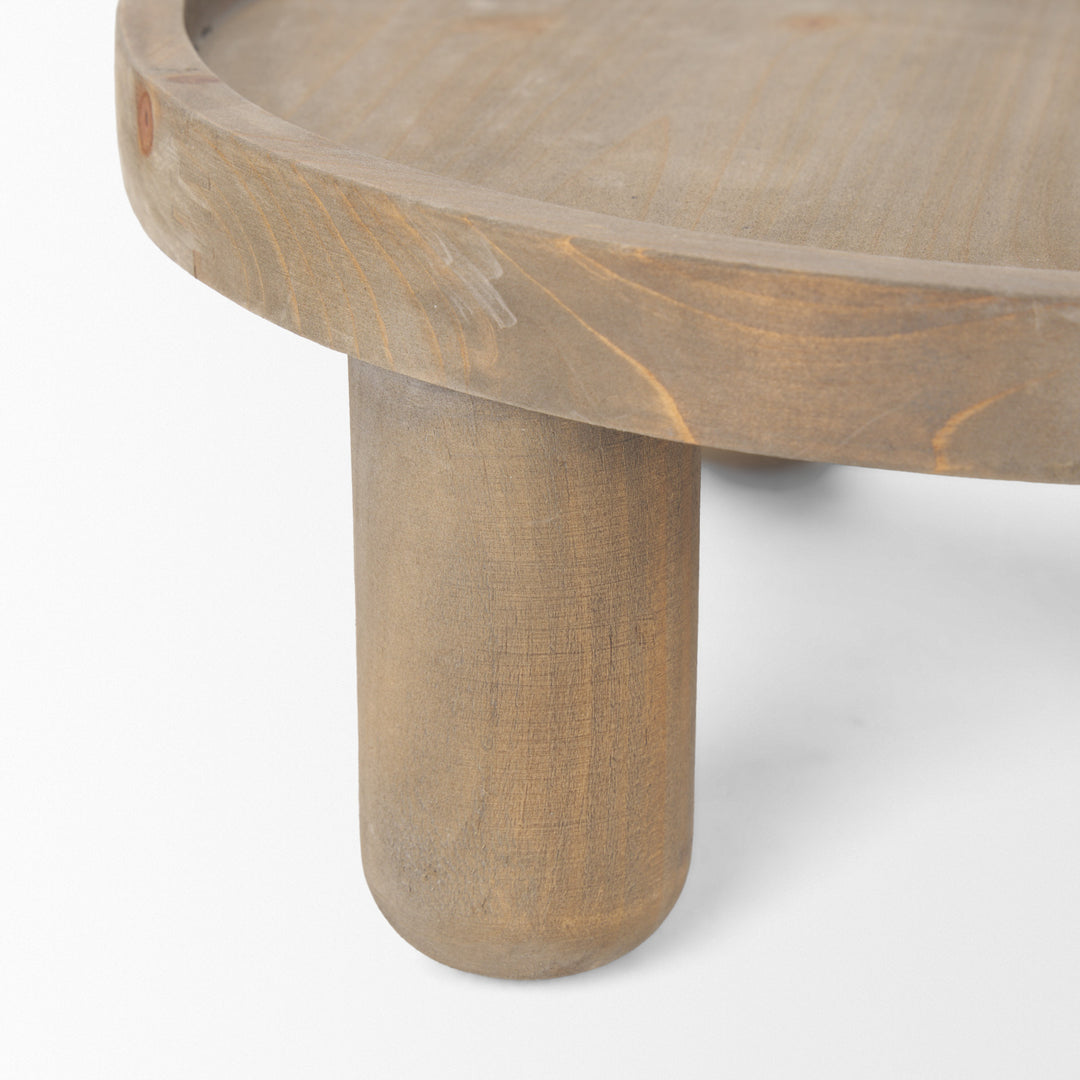 Virve Round Light Brown Wood w/ Gray Wash Wooden Trays Decor Mercana