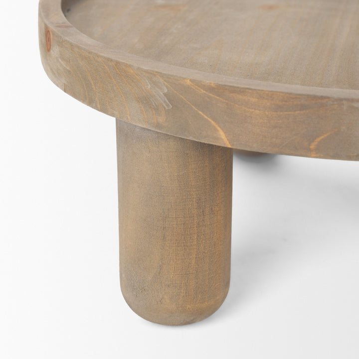 Virve Round Light Brown Wood w/ Gray Wash Wooden Trays Decor Mercana