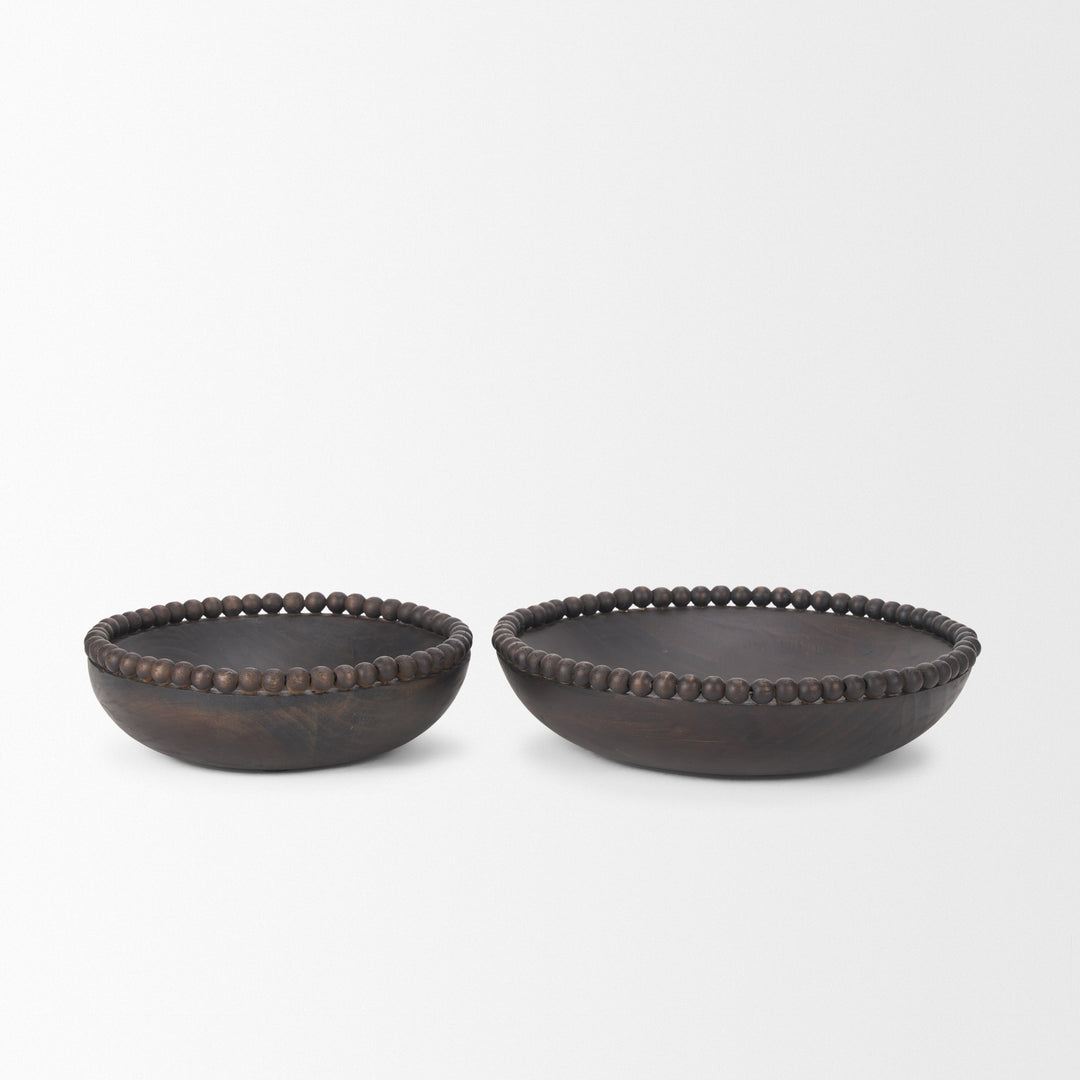 Wendell Dark Brown Wood w/ Wood Beads Round Bowls Decor Mercana