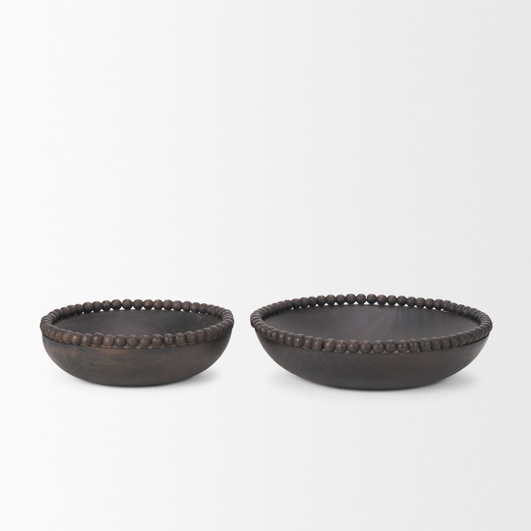 Wendell Dark Brown Wood w/ Wood Beads Round Bowls Decor Mercana