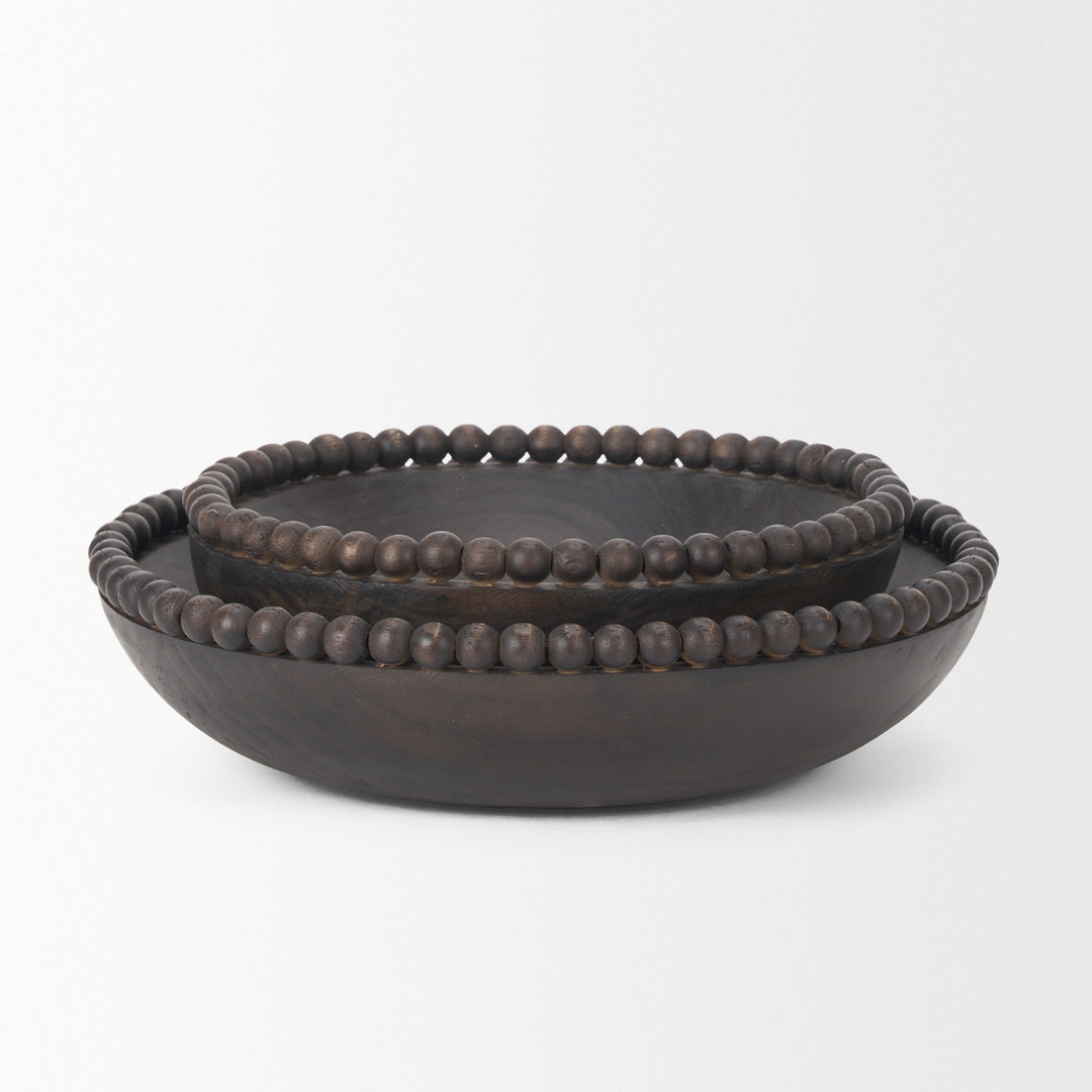 Wendell Dark Brown Wood w/ Wood Beads Round Bowls Decor Mercana