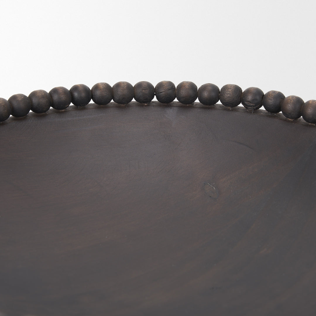 Wendell Dark Brown Wood w/ Wood Beads Round Bowls Decor Mercana