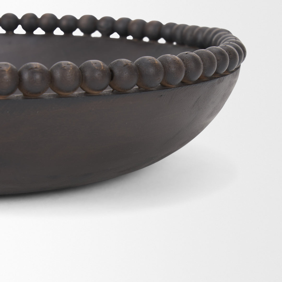 Wendell Dark Brown Wood w/ Wood Beads Round Bowls Decor Mercana