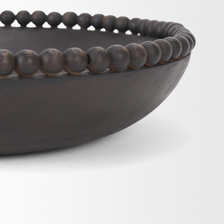 Wendell Dark Brown Wood w/ Wood Beads Round Bowls Decor Mercana