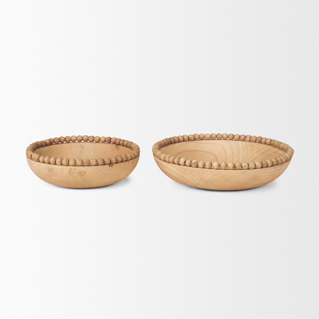 Wendell Light Brown Wood w/ Wood Bead Round Bowls Decor Mercana