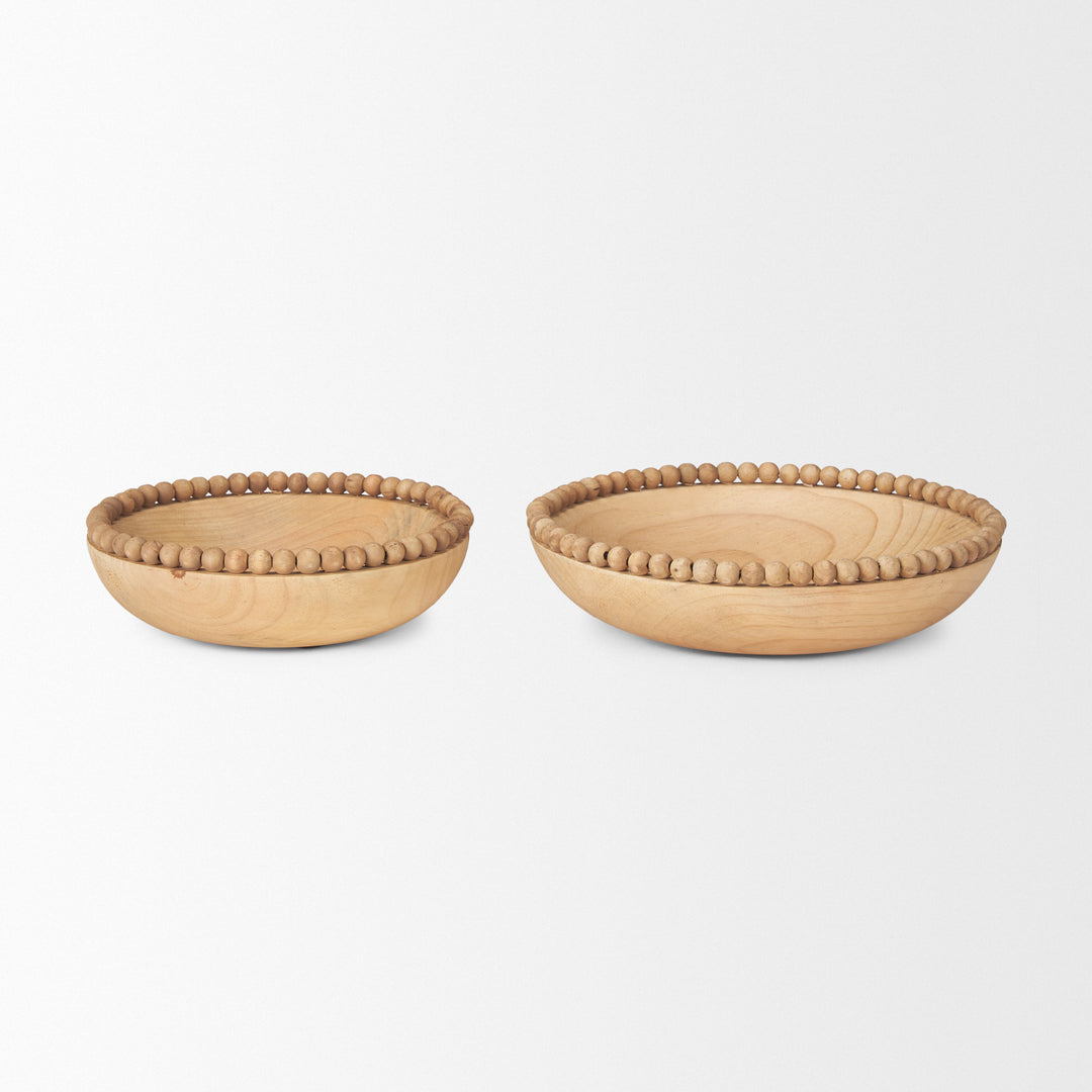 Wendell Light Brown Wood w/ Wood Bead Round Bowls Decor Mercana