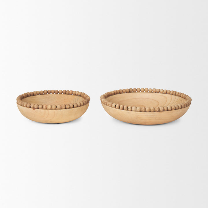 Wendell Light Brown Wood w/ Wood Bead Round Bowls Decor Mercana