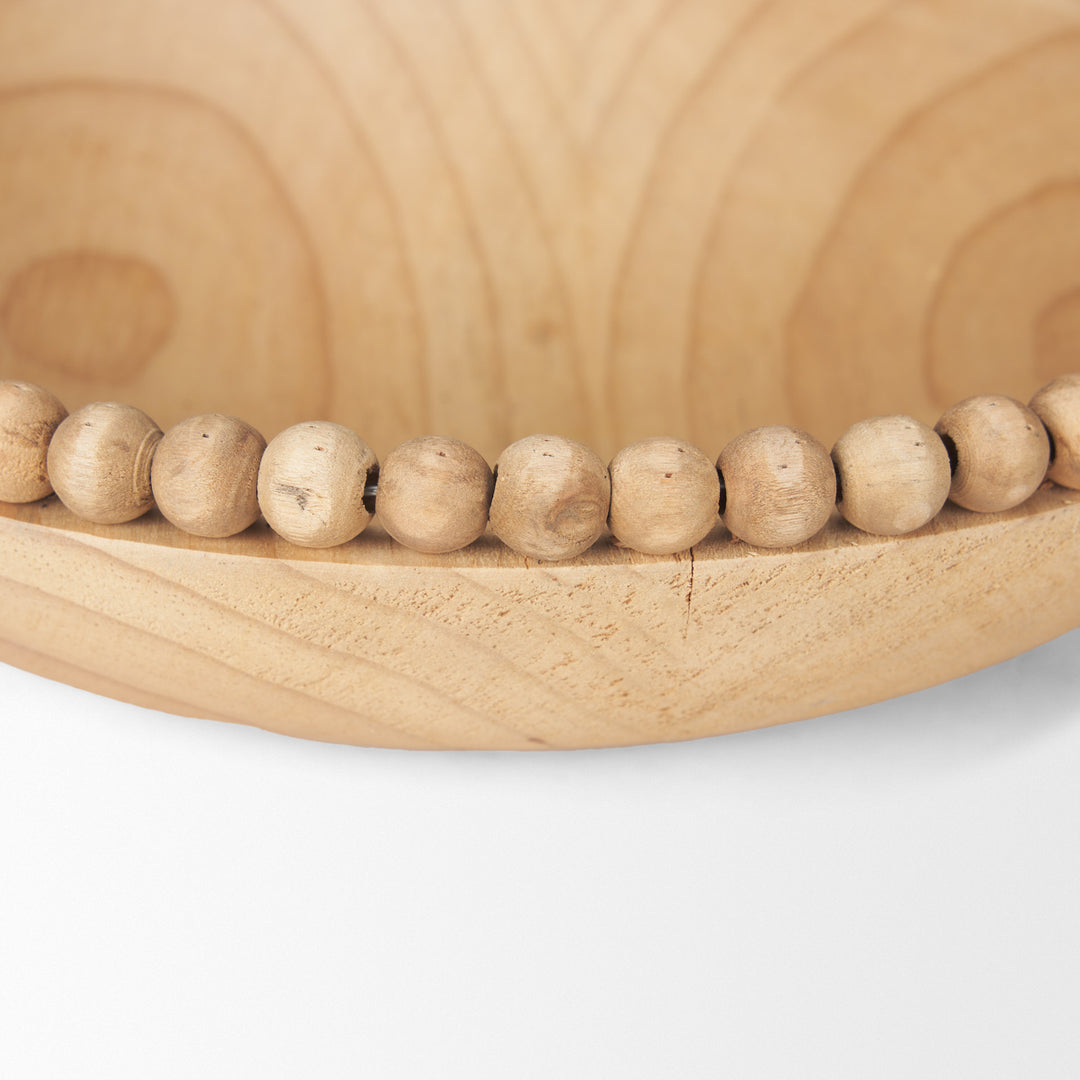 Wendell Light Brown Wood w/ Wood Bead Round Bowls Decor Mercana