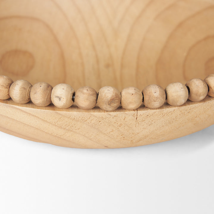 Wendell Light Brown Wood w/ Wood Bead Round Bowls Decor Mercana