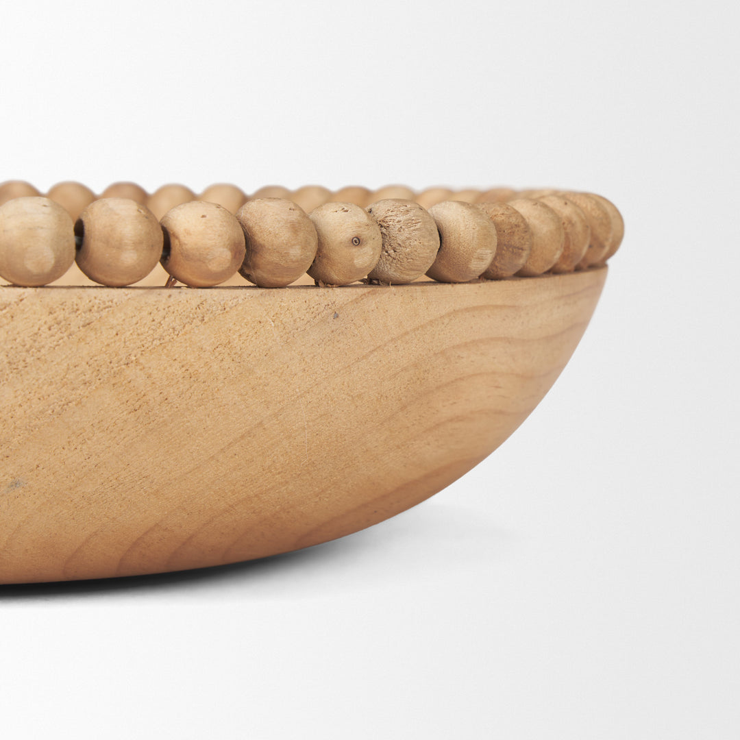 Wendell Light Brown Wood w/ Wood Bead Round Bowls Decor Mercana