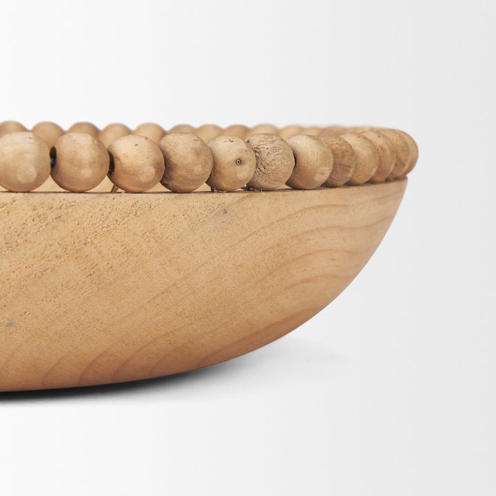 Wendell Light Brown Wood w/ Wood Bead Round Bowls Decor Mercana