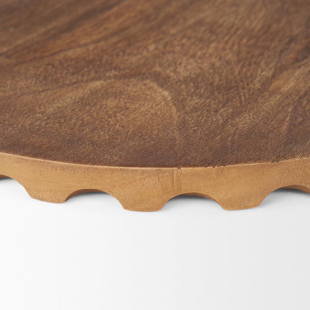 Waverly Round Light Brown Wood Scalloped Edged Trays Decor Mercana