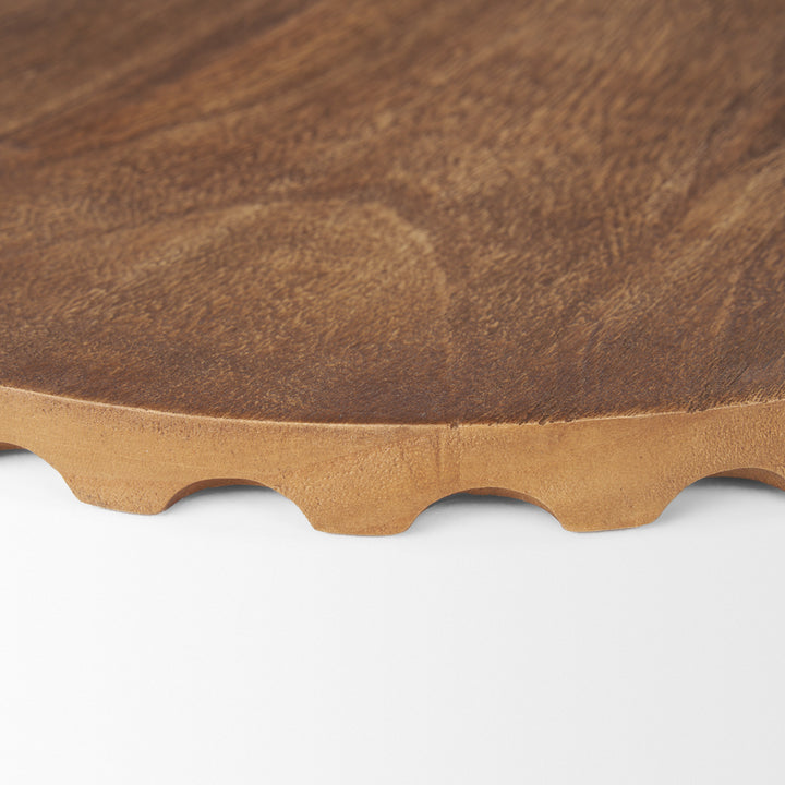 Waverly Round Light Brown Wood Scalloped Edged Trays Decor Mercana