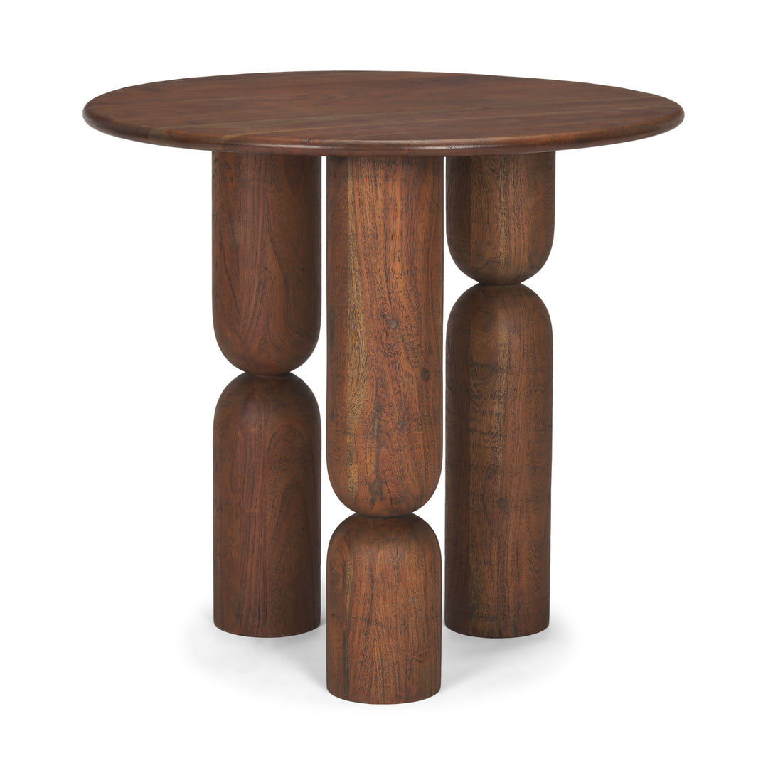 Sonel Pedestal Medium Dark Brown Acacia Wood Foyer Table Dining Room Mercana