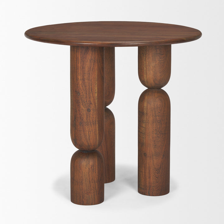Sonel Pedestal Medium Dark Brown Acacia Wood Foyer Table Dining Room Mercana