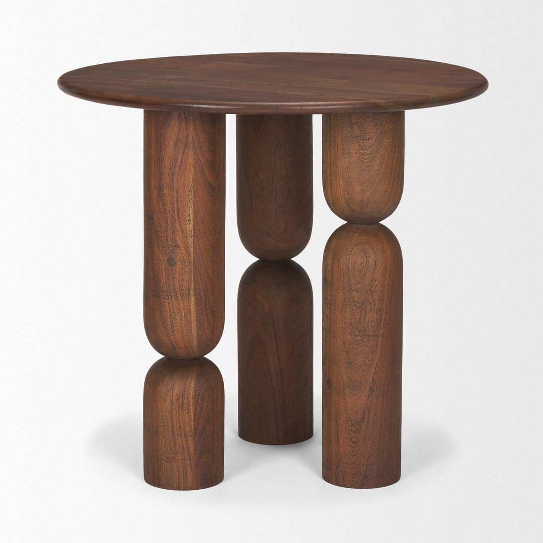 Sonel Pedestal Medium Dark Brown Acacia Wood Foyer Table Dining Room Mercana