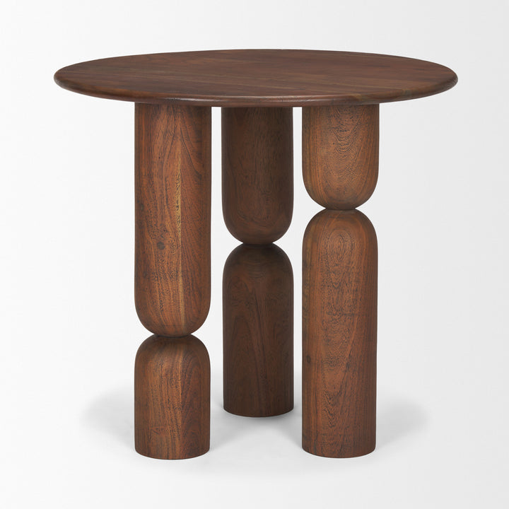 Sonel Pedestal Medium Dark Brown Acacia Wood Foyer Table Dining Room Mercana