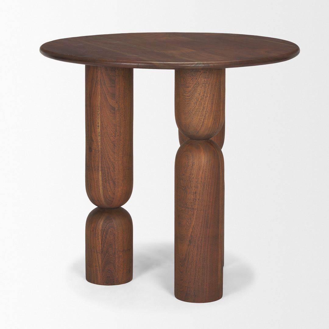 Sonel Pedestal Medium Dark Brown Acacia Wood Foyer Table Dining Room Mercana