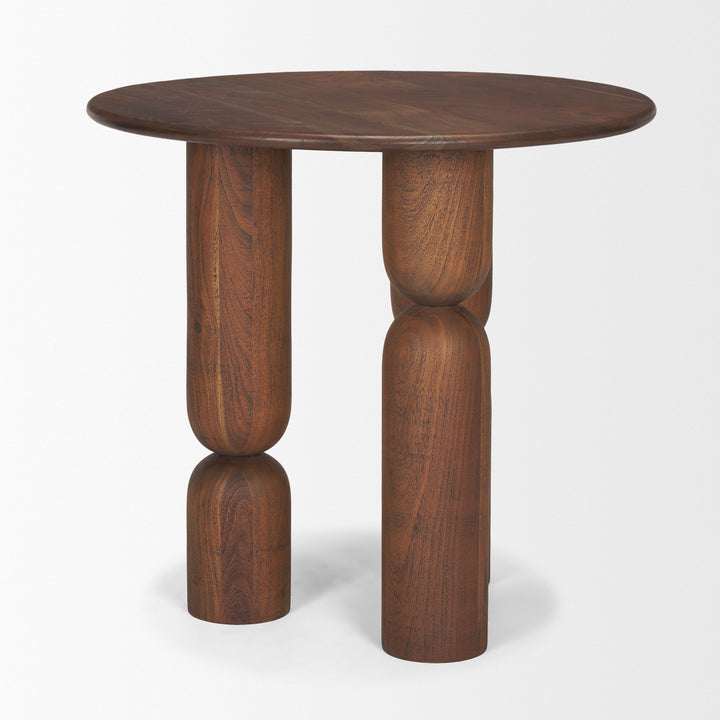 Sonel Pedestal Medium Dark Brown Acacia Wood Foyer Table Dining Room Mercana