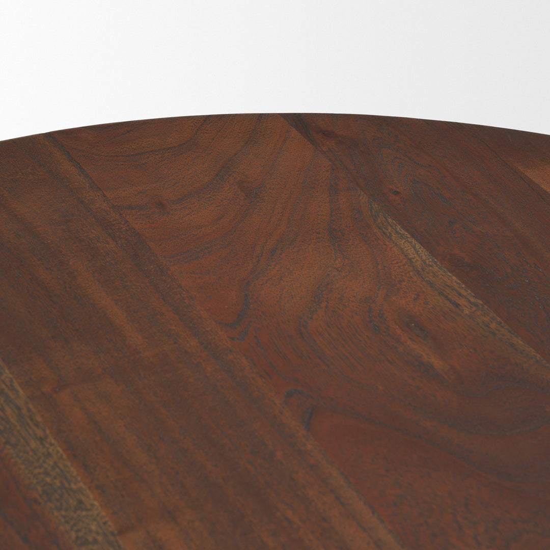 Sonel Pedestal Medium Dark Brown Acacia Wood Foyer Table Dining Room Mercana