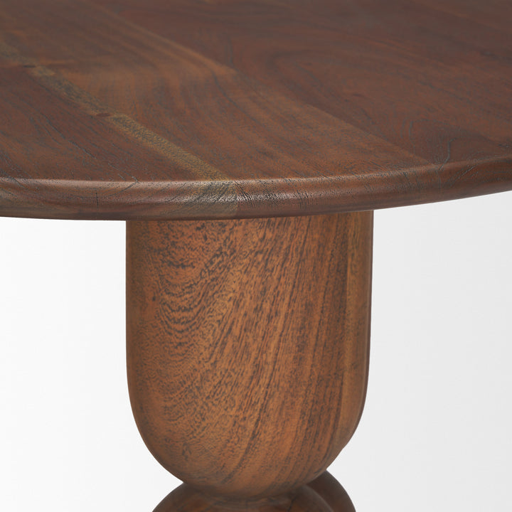 Sonel Pedestal Medium Dark Brown Acacia Wood Foyer Table Dining Room Mercana