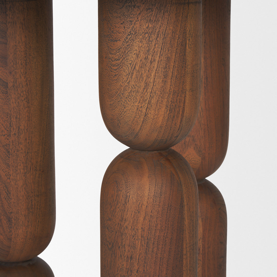 Sonel Pedestal Medium Dark Brown Acacia Wood Foyer Table Dining Room Mercana