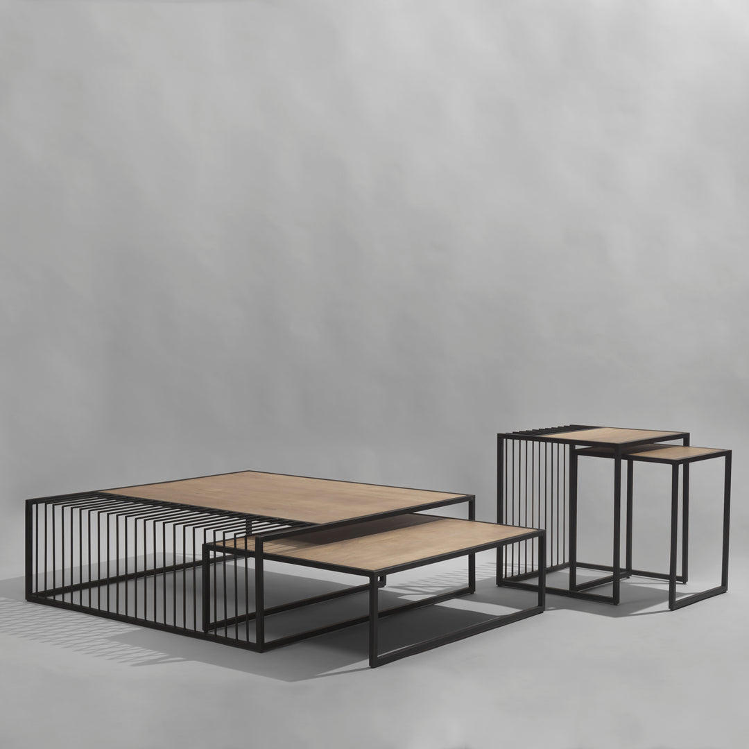 Miles Black Metal w/ Light Wood Nesting Coffee Table Living Room Mercana