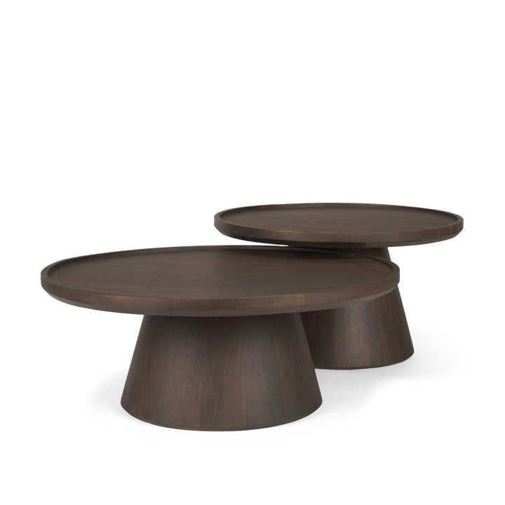 Takoda Dark Brown Wood Tapered Drum Nesting Coffee Tables Living Room Mercana