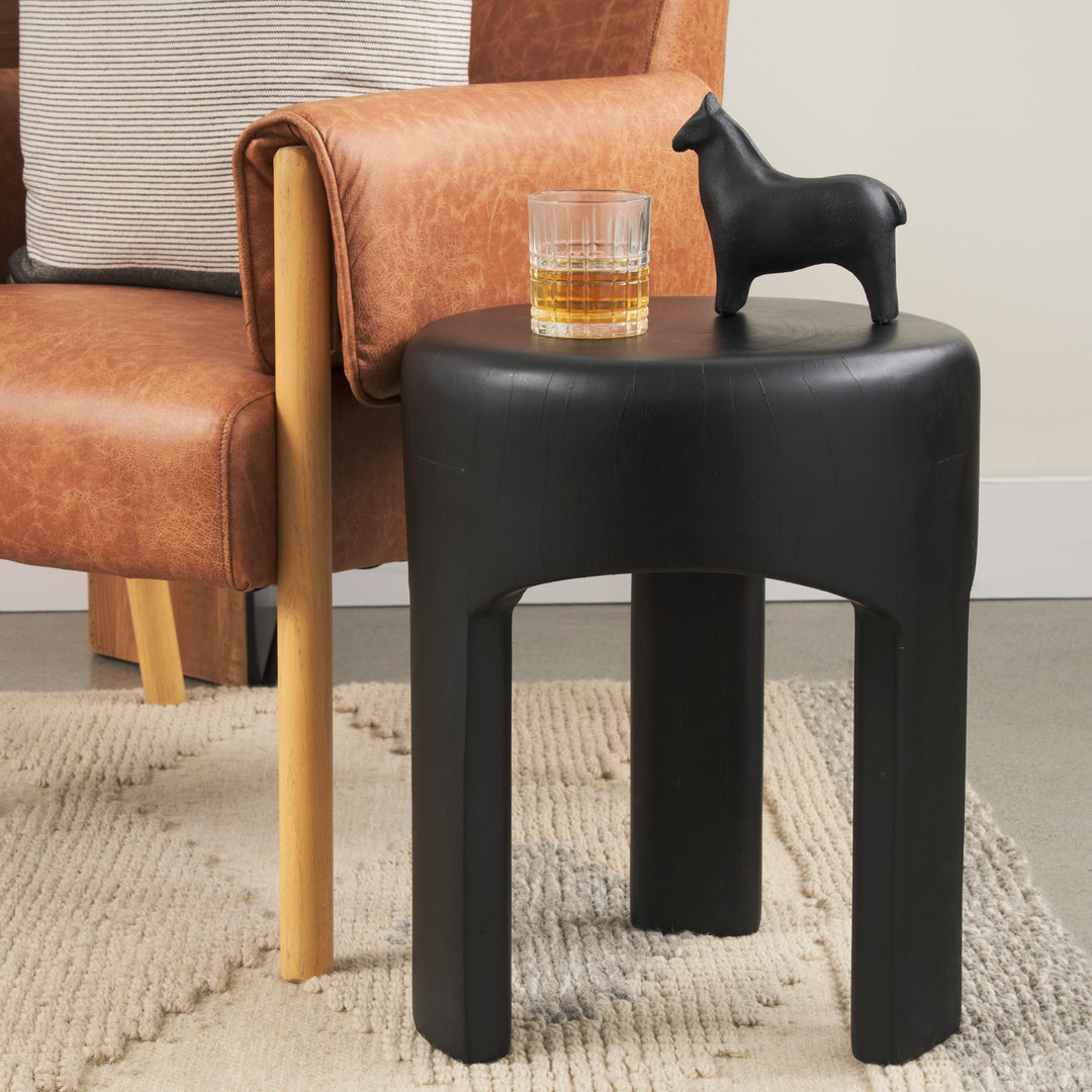 Riya Solid Black Wooden Stool Living Room Mercana
