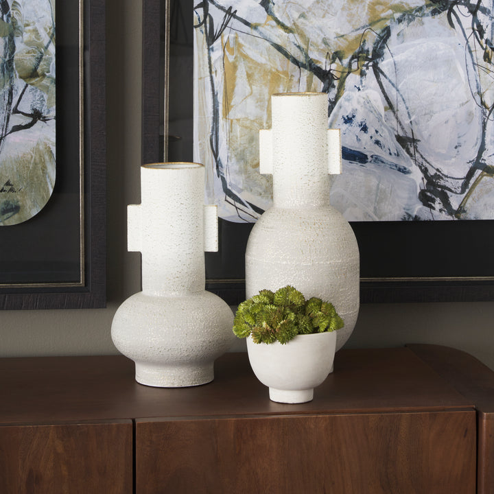 Torres Tall Textured Off White w/ Gold Metal Vase Decor Mercana