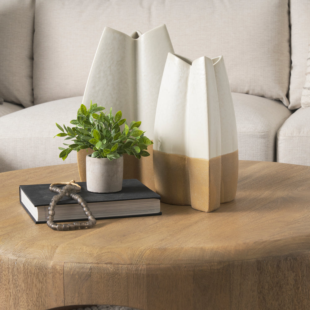 Vania Small Off White w/ Tan Textured Ceramic Vase Decor Mercana
