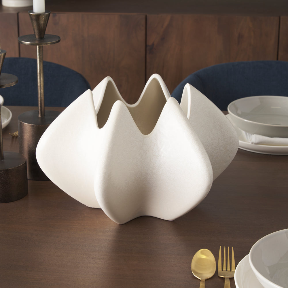 Ulrich Sculptural Cream Glazed Ceramic Vase Decor Mercana