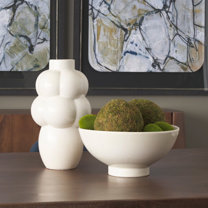 Tyren Cream Glazed Decorative Round Ceramic Bowl Decor Mercana