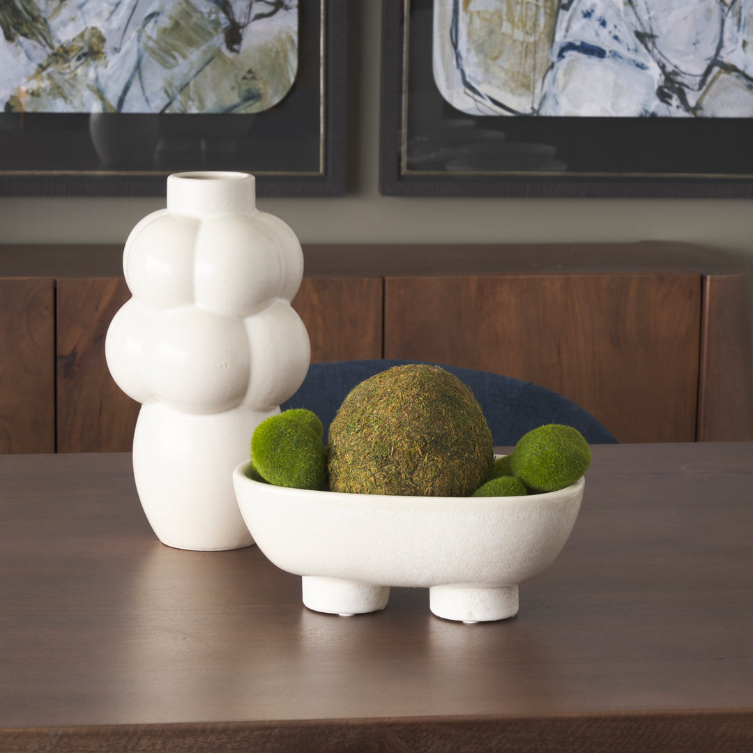 Tyren Cream Glazed Decorative Oblong Ceramic Bowl Decor Mercana