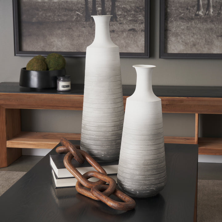 Toru Medium White w/ Grey Ombre Metal Vase Decor Mercana
