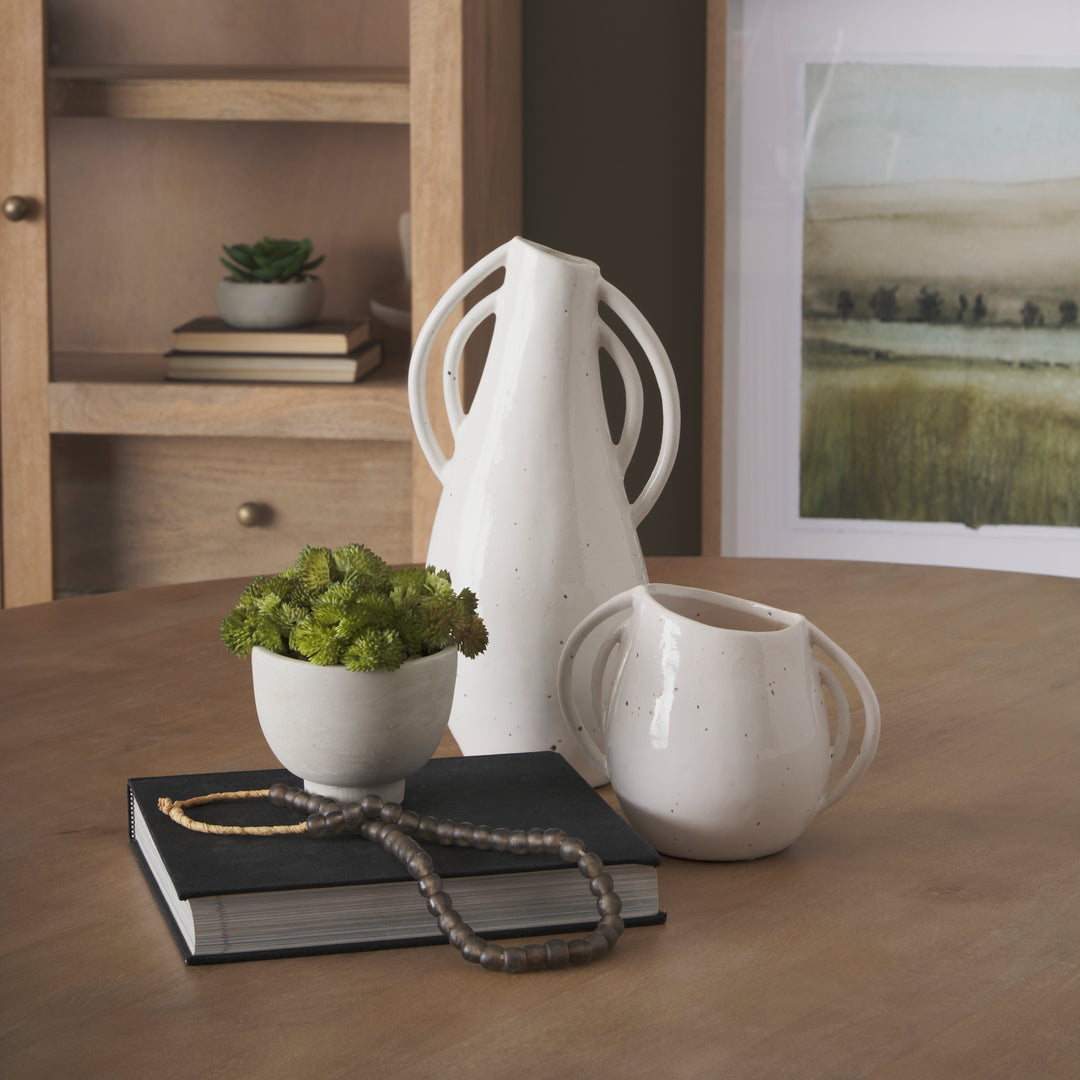 Urvi Short Off White Speckled Asymmetrical Ceramic Vase Decor Mercana