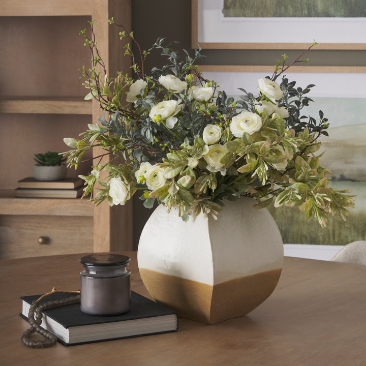 Vania Short Off White w/ Tan Textured Ceramic Vase Decor Mercana