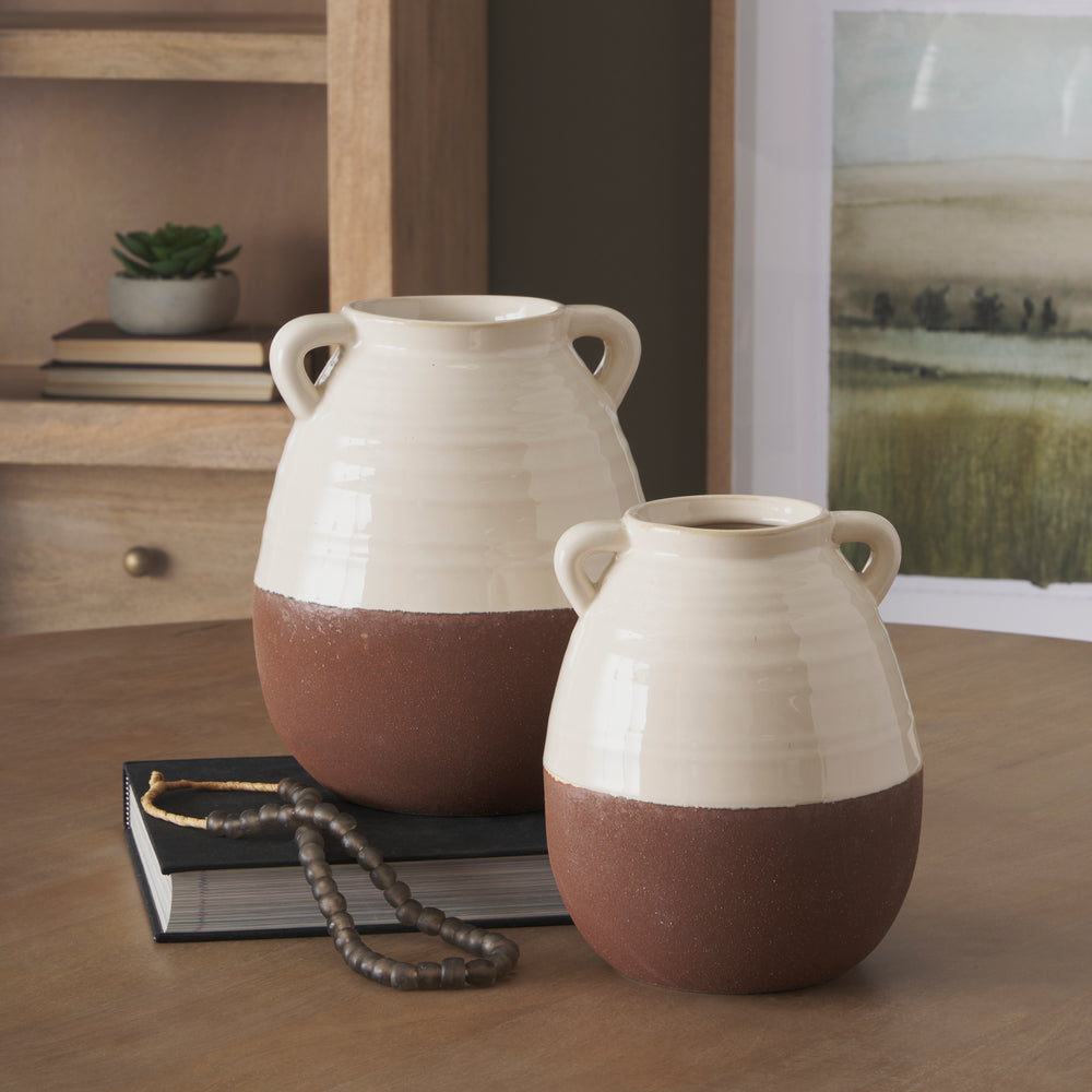 Tryna Small Beige w/ Matte Brown Ceramic Vase Decor Mercana