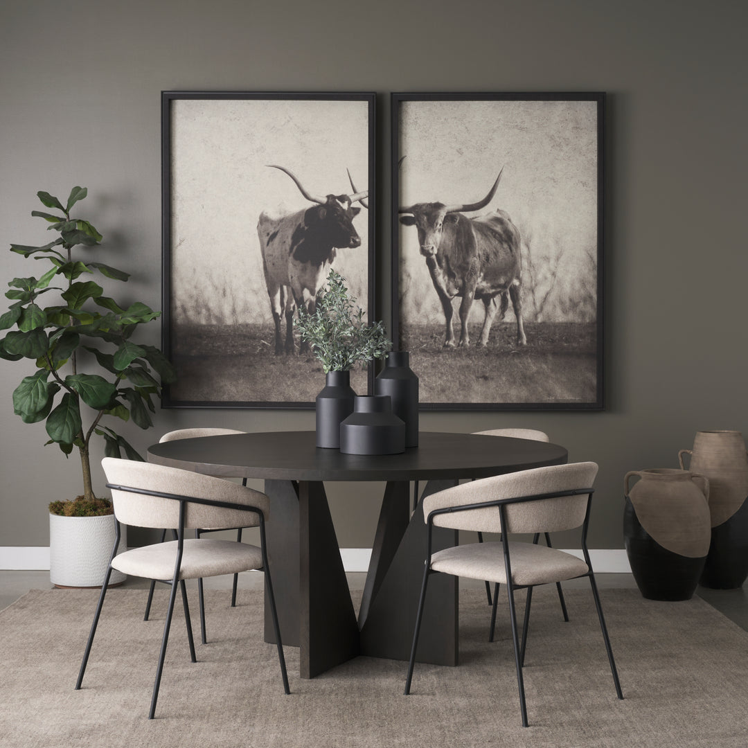 Tarro 60" Round Textured Espresso Wood w/ Geometrical Base Dining Table Dining Room Mercana