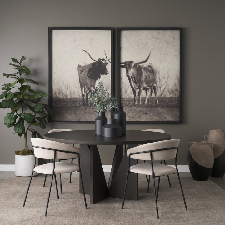 Tarro 60" Round Textured Espresso Wood w/ Geometrical Base Dining Table Dining Room Mercana